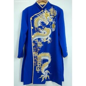 Blue‎ Yellow Men's Hand Painted Vietnamese Traditional Long Dress - Size 6XL